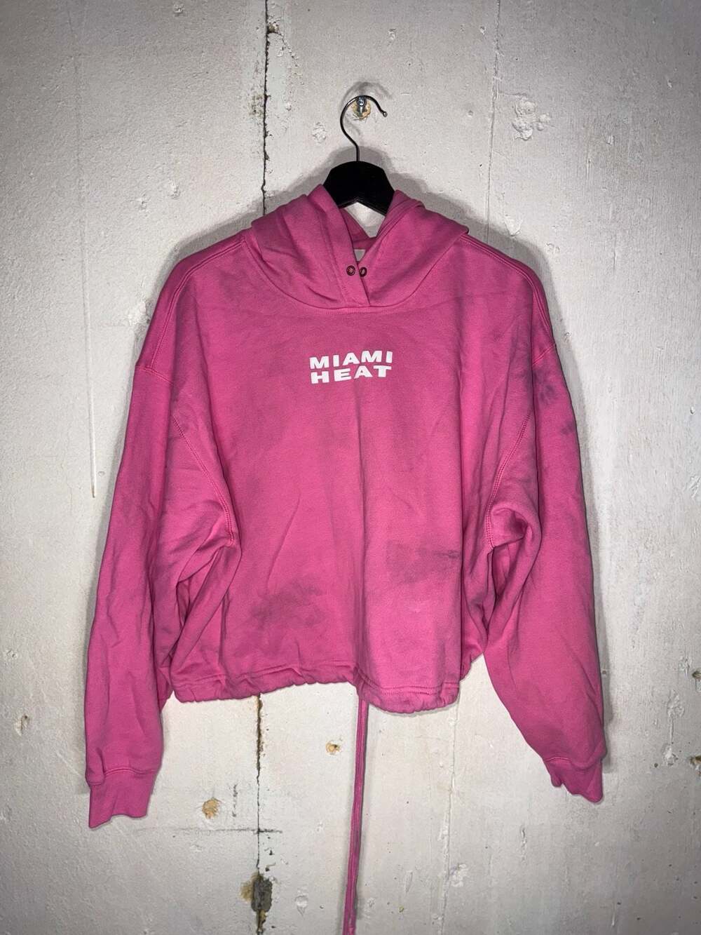 '47 Brand Miami Heat NBA Pink Acid Wash Cropped Pullover Hoodie Sz Large